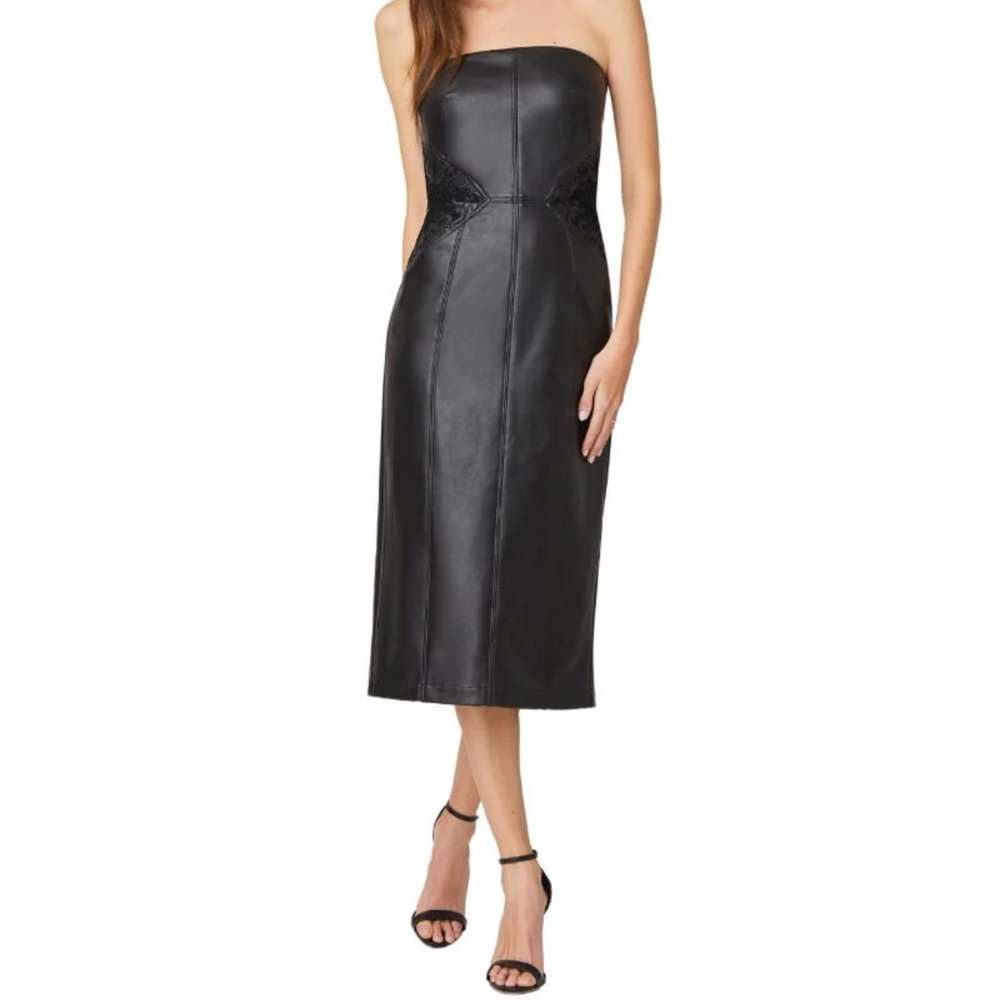 Shoshanna Merlot Jet Strapless Dress PU Leather With Embroidery Size 6